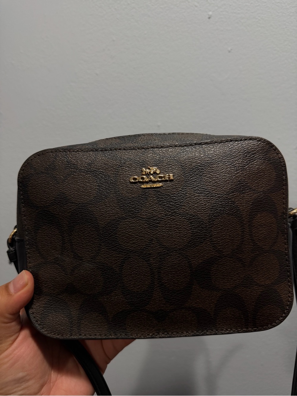 Coach Brown Signature Canvas Messenger Bag with Gold Logo